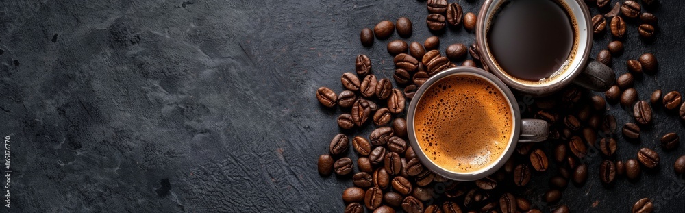 Two Cups of Coffee with Coffee Beans Two Cups of Coffee with Coffee Beans