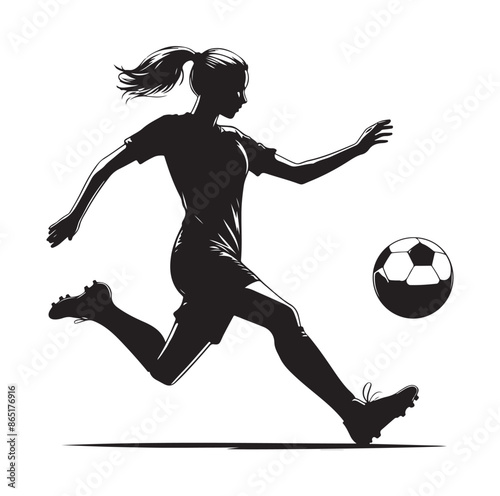 Football, female soccer player, sports avatar Vector silhouette on white background.