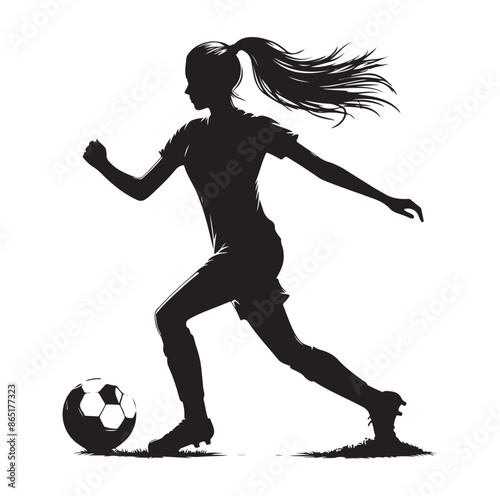 Football, female soccer player, sports avatar Vector silhouette on white background.