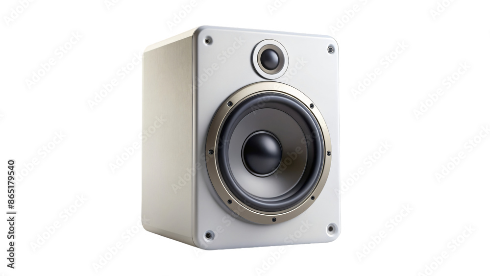 A speaker on a white background, ready to pump out audio for your music enjoyment A speaker on a white background, ready to pump out audio for your music enjoyment
