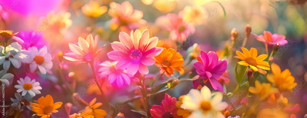 Background of colorful blossoming flowers with gentle petals and pleasant aroma growing in garden. 4K Video Background of colorful blossoming flowers with gentle petals and pleasant aroma growing in garden. 4K Video