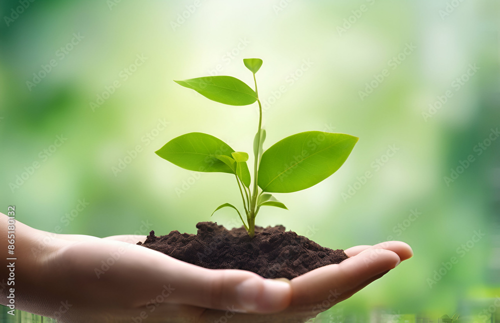 Young green plant growing at sunlight in the garden. World Nature Conservation Day. Save world concept, Generative AI Young green plant growing at sunlight in the garden. World Nature Conservation Day. Save world concept, Generative AI