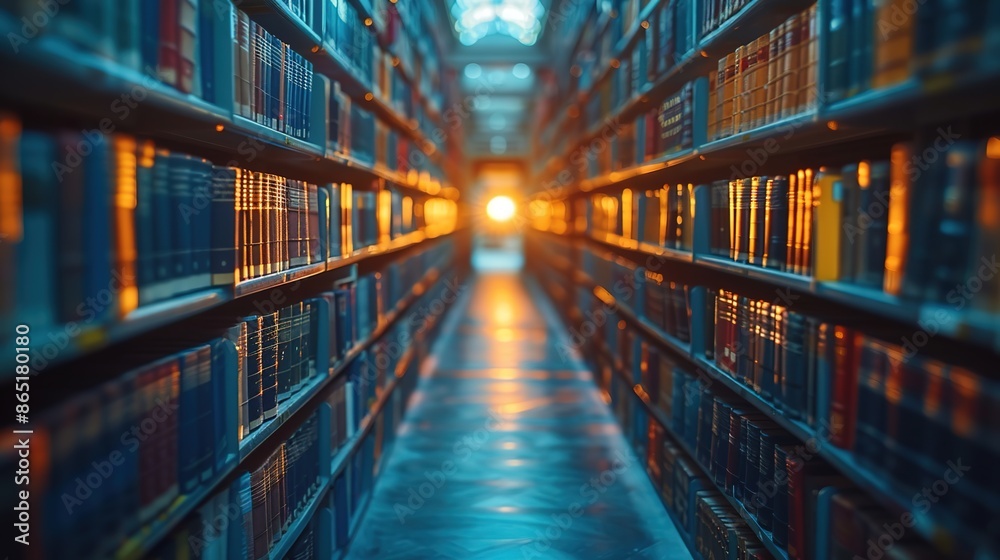 Modern Library Background: Close-Up View of Bookshelves and Sunlit Atmosphere Modern Library Background: Close-Up View of Bookshelves and Sunlit Atmosphere