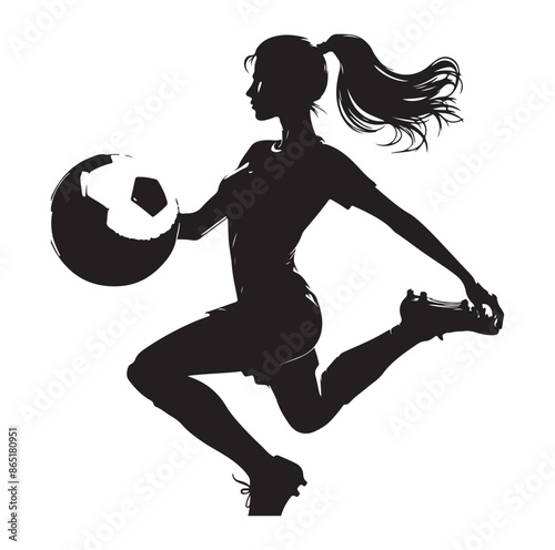 Football, female soccer player, sports avatar Vector silhouette on white background.