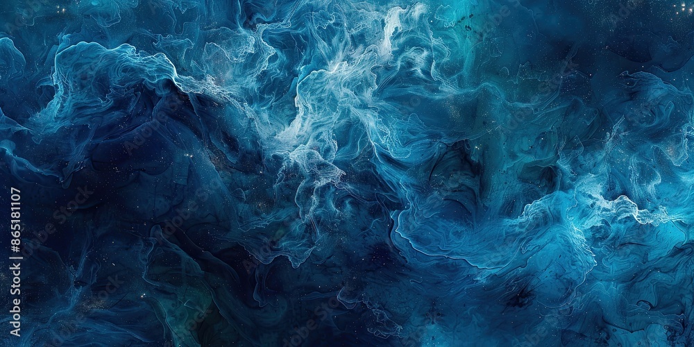 Abstract background with flowing, ethereal waves of deep blue and turquoise, creating a cosmic and oceanic visual. Abstract background with flowing, ethereal waves of deep blue and turquoise, creating a cosmic and oceanic visual.