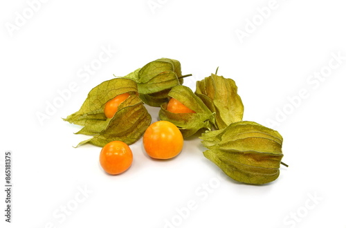 Physalis fruit isolated on white background. (Physalis peruviana), cape gooseberry. Uchuva (golden berry) delicious fruit  photo