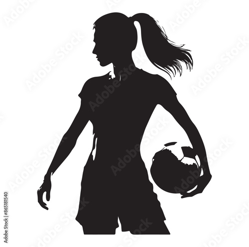 Football, female soccer player, sports avatar Vector silhouette on white background.