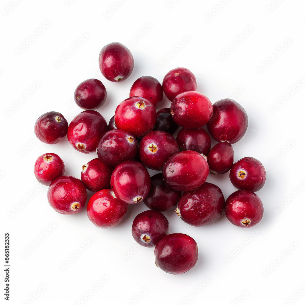 A handful of fresh cranberries with a bright red color, isolated on white background A handful of fresh cranberries with a bright red color, isolated on white background