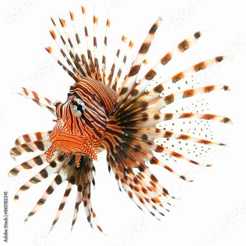 A majestic lionfish with its long, venomous spines, isolated on white background photo