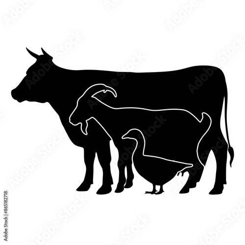 Cow, goat and goose