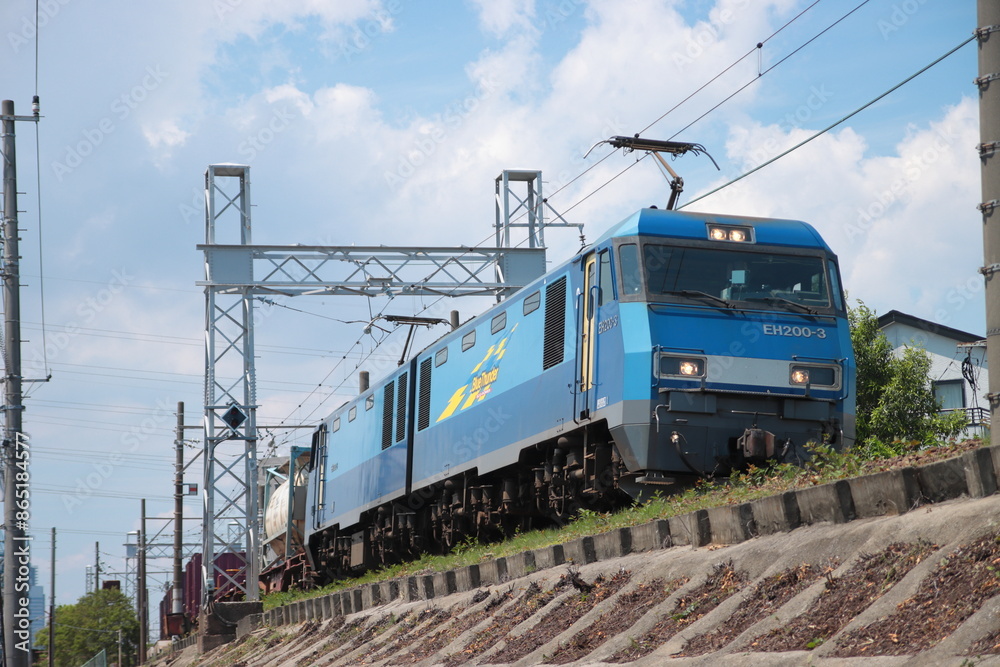 Obraz premium 貨物街道の南武支線を走行するEH200-3号機牽引の貨物列車_2024/6/1撮影