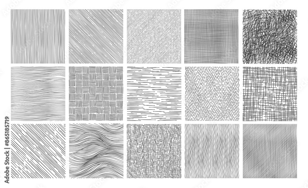Line crosshatch patterns with hand drawn pencil sketch texture, vector abstract backgrounds. Crosshatch patterns of pencil hatch and doodle strokes with grunge hatching wave or crossed geometric grid