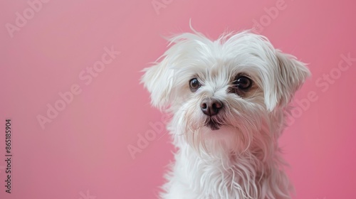 Maltese canine against pink backdrop