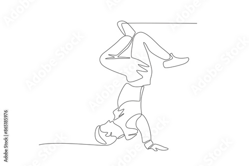 Male break dancer freestyling with his head. Break dancing concept one-line drawing