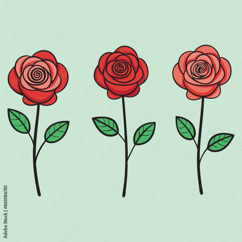 Elegant Red Rose Vector Illustrations - Beautiful Floral Art.