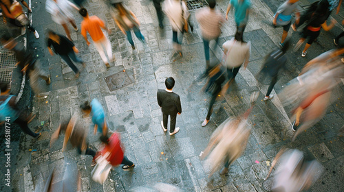 Man standing on the street. long exposure photography.  photo