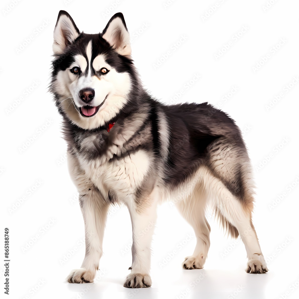 Mackenzie river husky dog breed standing against white background, AI Generated Mackenzie river husky dog breed standing against white background, AI Generated