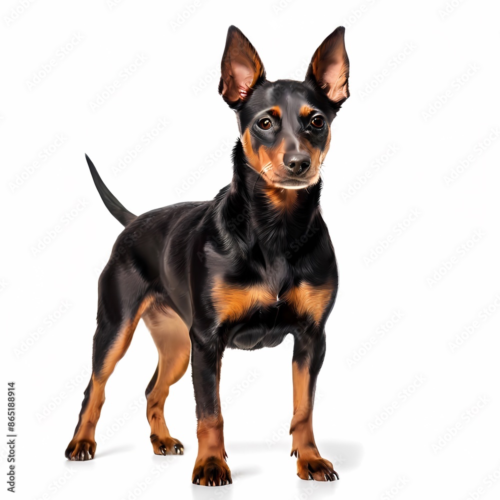 Manchester terrier dog breed standing against white background, AI Generated Manchester terrier dog breed standing against white background, AI Generated