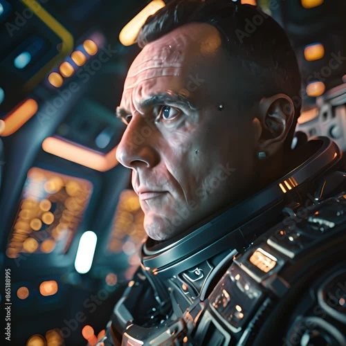 Futuristic space station commander portrait, inspired by space exploration and futuristic technology, hyperrealistic 4K photo. 4K Video