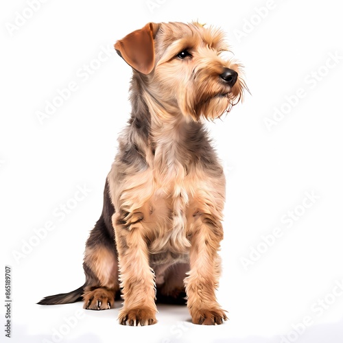 Lakeland terrier dog breed standing against white background, AI Generated