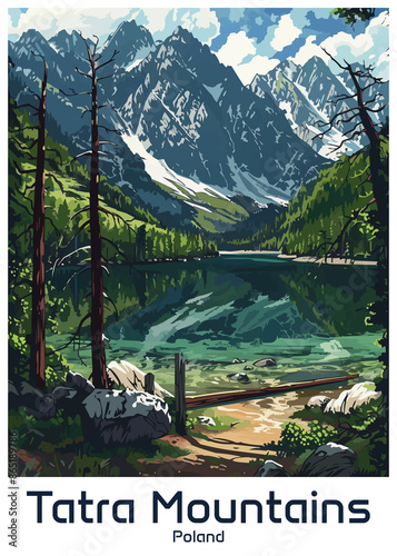 Tatra Mountains Zakopane Poland Poster Illustration Travel Print Decor Gift Paper Canvas Wall Retro Art