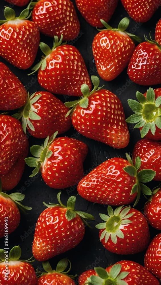 Organic red strawberries create fresh backdrop. Organic red strawberries create fresh backdrop.
