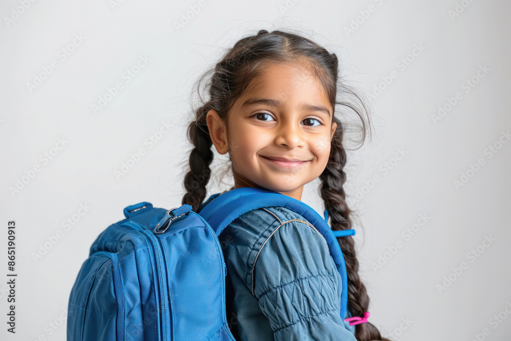 Cute indian little school girl child with backpack Cute indian little school girl child with backpack
