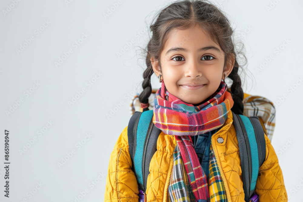 Cute indian little school girl child with backpack Cute indian little school girl child with backpack