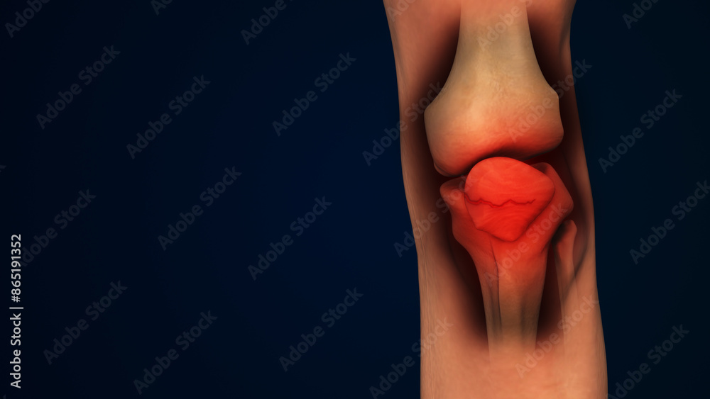 Naklejka premium Leg bone Fracture or inflammation of human knee cap