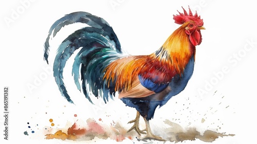 Rooster in watercolor style
