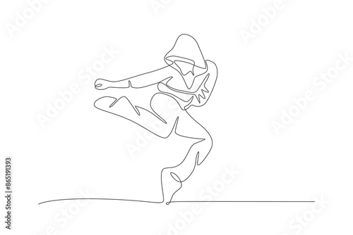 Break dancing woman wearing a hoodie. Break dancing concept one-line drawing