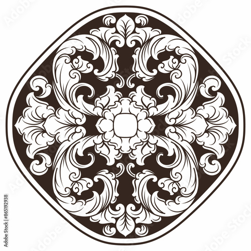 Isolated ornamental design. Ornamental elements for your designs. Black and white colors. Floral carving decoration for postcards, invitations, social media or wedding.