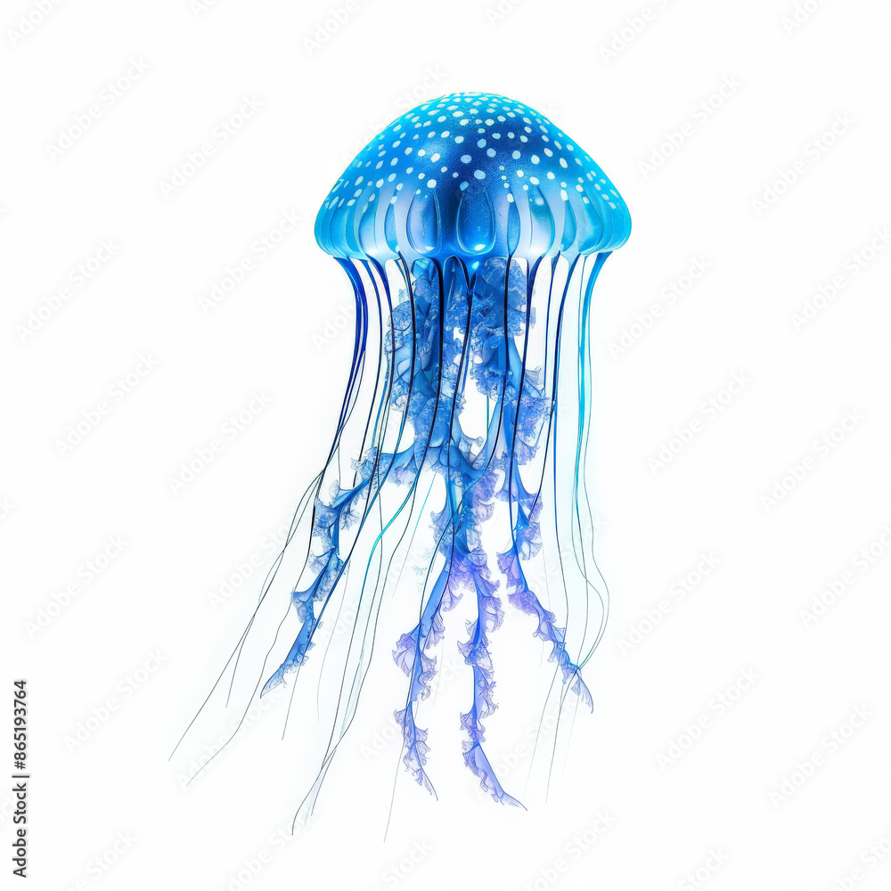 A jellyfish with bioluminescent glow, isolated on white background A jellyfish with bioluminescent glow, isolated on white background