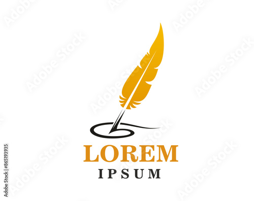 Quill icon for writer or law notary office, feather pen signature vector symbol. Quill or feather pen sign with ink line for lawyer firm or legal attorney, book author and publishing house emblem