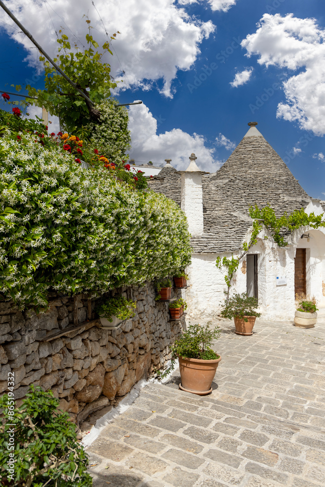 Trulli houses, traditional, unique Apulian dry stone hut with a conical roof, Alberobello, Italy