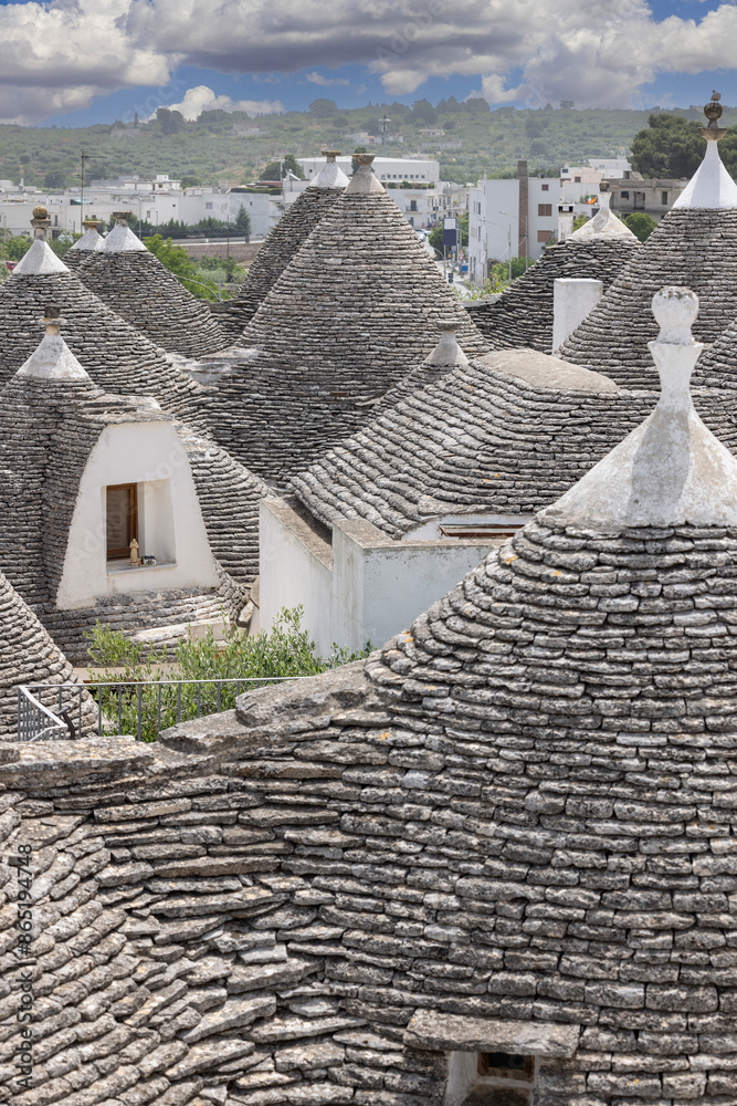 Trulli houses, traditional, unique Apulian dry stone hut with a conical roof, Alberobello, Italy