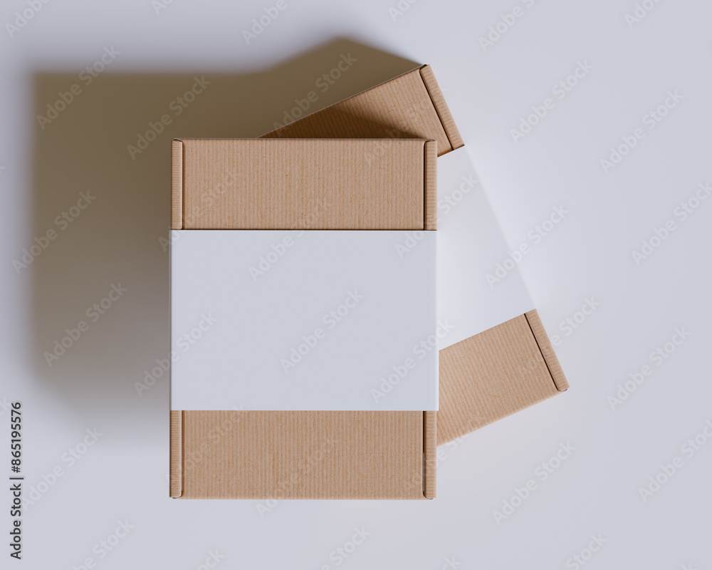Brown cardboard boxes with a label white color isolated on gray background Brown cardboard boxes with a label white color isolated on gray background