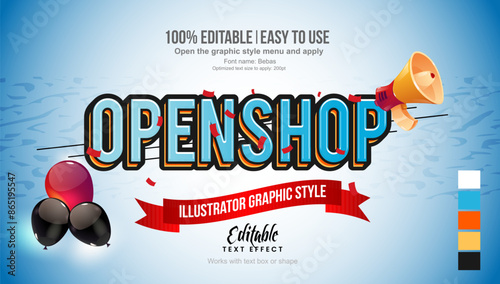 Open shop text effect, editable text effect template