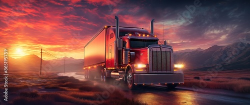 Old Truck Crossing Sunset Horizon © Andrii 