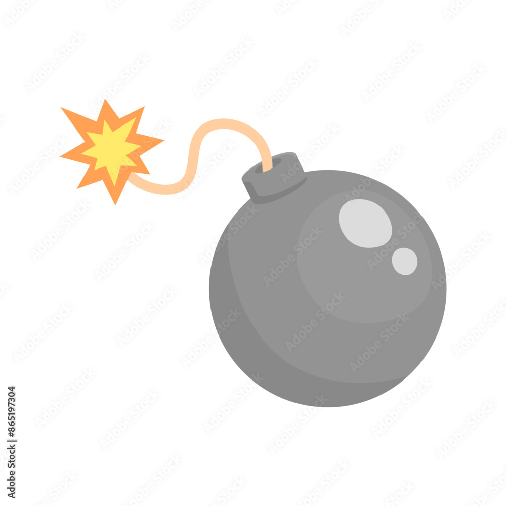 Gray round bomb with burning fuse icon on white background Gray round bomb with burning fuse icon on white background
