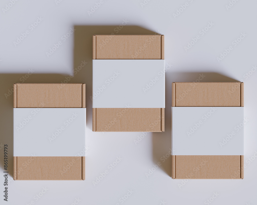 Brown cardboard boxes with a label white color isolated on gray background Brown cardboard boxes with a label white color isolated on gray background