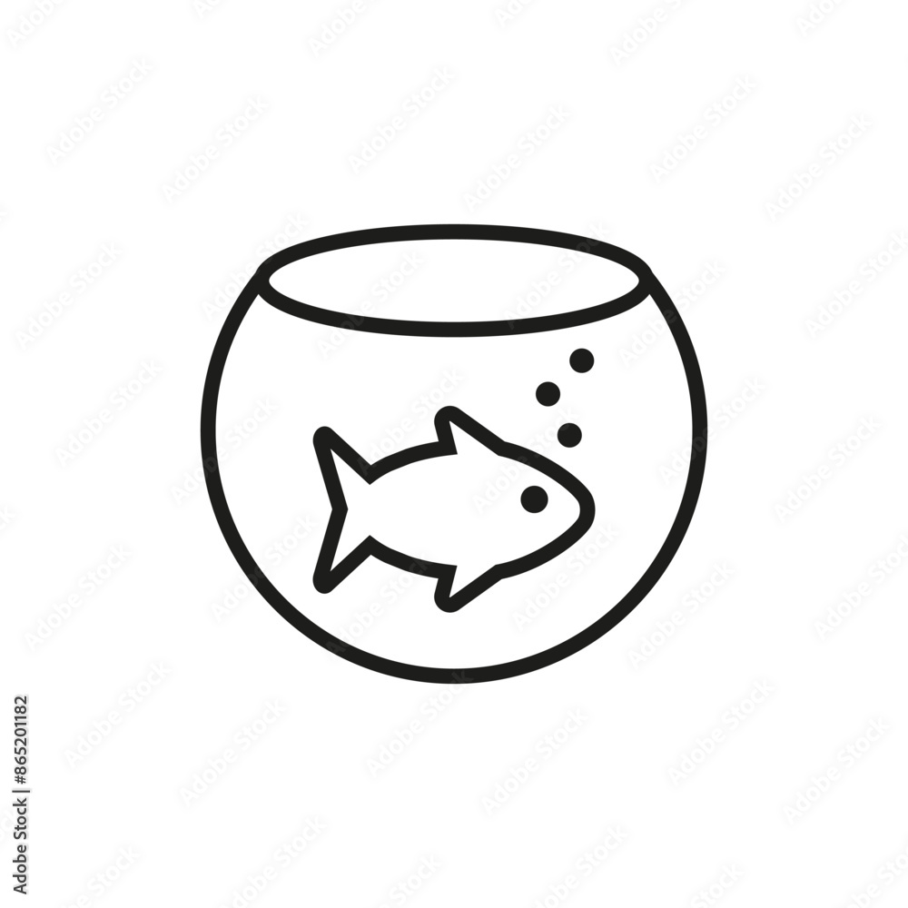 Fishbowl icon with fish inside. Glass aquarium of a round shape. Vector simple outline icon on white background. Fishbowl icon with fish inside. Glass aquarium of a round shape. Vector simple outline icon on white background.