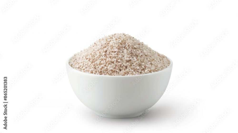 A photo of psyllium husk powder rendered in a hyperrealistic style, with every tiny detail visible, in a white bowl A photo of psyllium husk powder rendered in a hyperrealistic style, with every tiny detail visible, in a white bowl