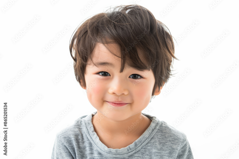 Adorable Japanese preschool-aged boy with an inviting smile, looking at the camera, isolated on white background. Adorable Japanese preschool-aged boy with an inviting smile, looking at the camera, isolated on white background.