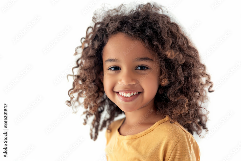 Charming Brazilian school-aged girl with a captivating smile, facing the camera, isolated on white background. Charming Brazilian school-aged girl with a captivating smile, facing the camera, isolated on white background.