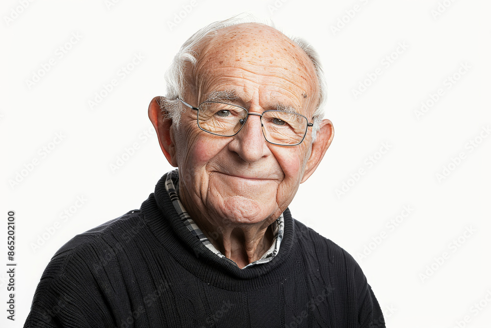 Distinguished elderly Caucasian man with a warm smile, facing the camera, isolated on white background. Distinguished elderly Caucasian man with a warm smile, facing the camera, isolated on white background.