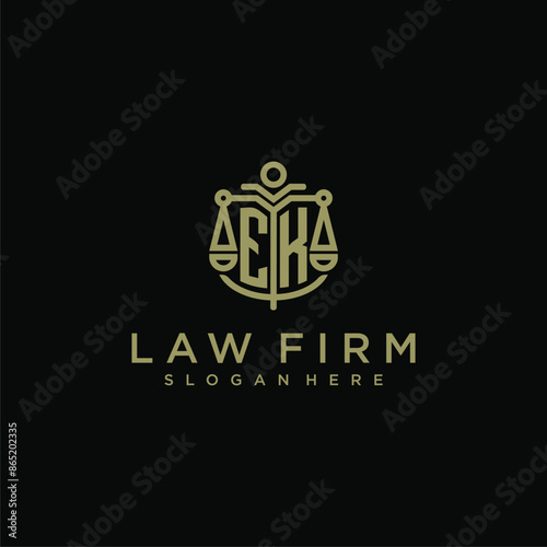 EK initial monogram logo for lawfirm with scale vector design