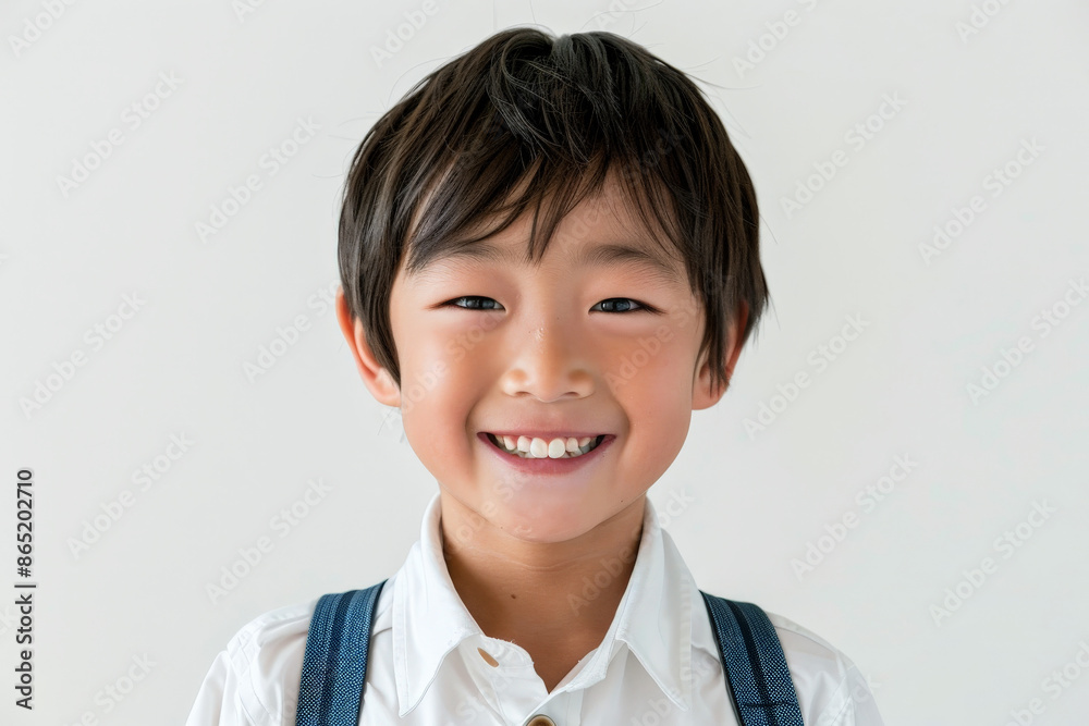 Handsome Japanese school-aged boy with an inviting smile, looking at the camera, isolated on white background. Handsome Japanese school-aged boy with an inviting smile, looking at the camera, isolated on white background.