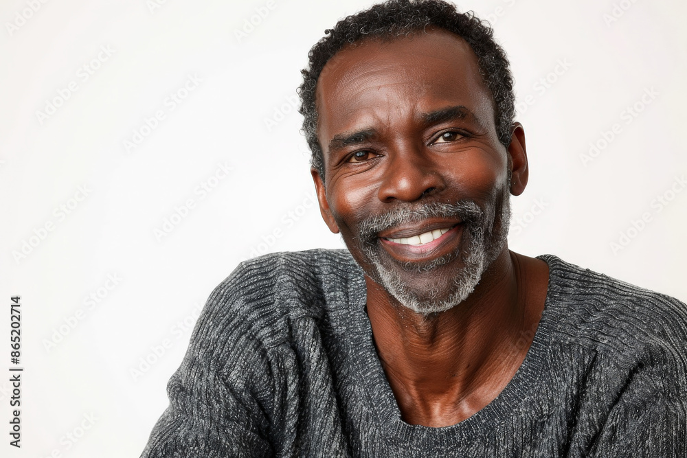 Handsome mid aged mature African American man with a charming smile, looking into the camera, isolated on white background. Handsome mid aged mature African American man with a charming smile, looking into the camera, isolated on white background.