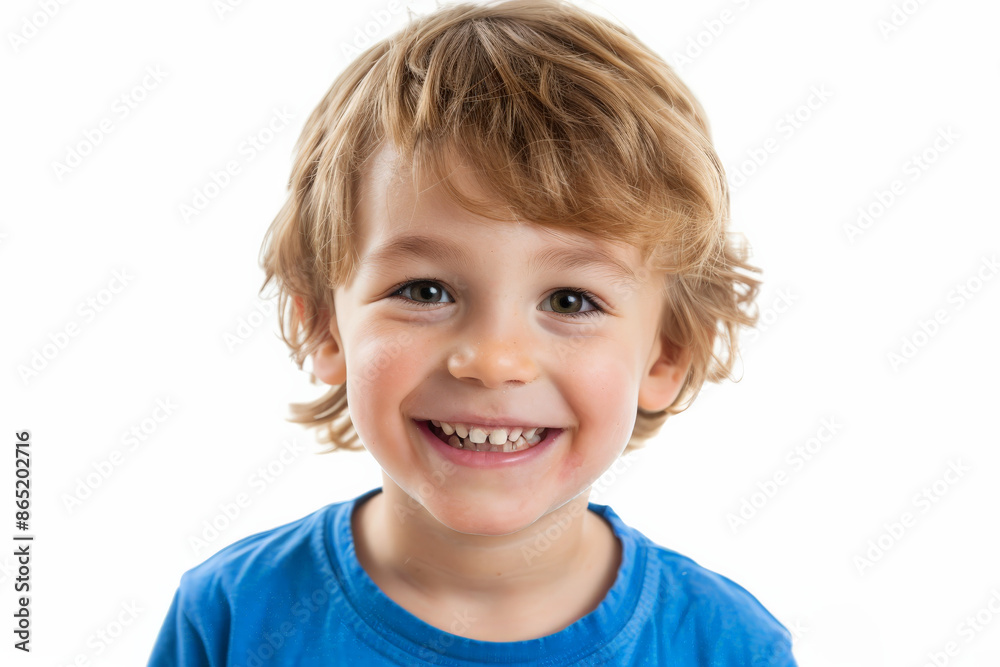 Happy Caucasian preschool-aged boy with a big smile, gazing into the camera, isolated on white background. Happy Caucasian preschool-aged boy with a big smile, gazing into the camera, isolated on white background.
